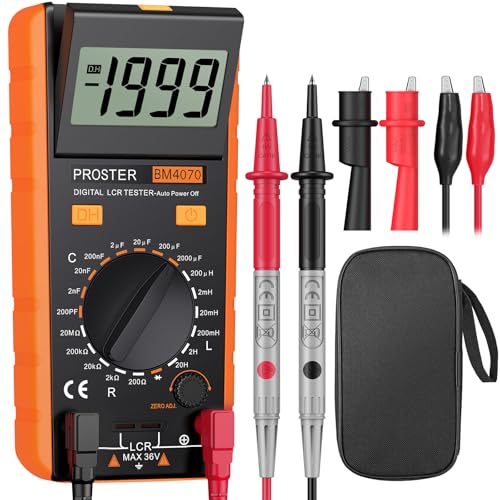 Proster - Proster LCR Meter Digital Capacitance Inductance Resistance Tester with Battery Crocodile Clip Storage Bag LCR Tester Measuring Meter with LCD Display