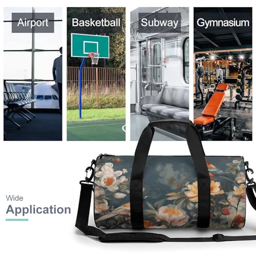 Flowers Birds Gym Bag for Men Women, Sturdy Oxford Cloth Travel Bags with Removable Shoulder Strap, Waterproof Duffel Bag for Fitness, Travel, Yoga3