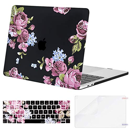 MOSISO Compatible with MacBook Pro 13 inch Case M2 2022, 2021, 2020-2016 A2338 M1 A2251 A2289 A2159 A1989 A1708 A1706, Plastic Pattern Hard Shell Case&Keyboard Cover&Screen Protector,Purple Peony