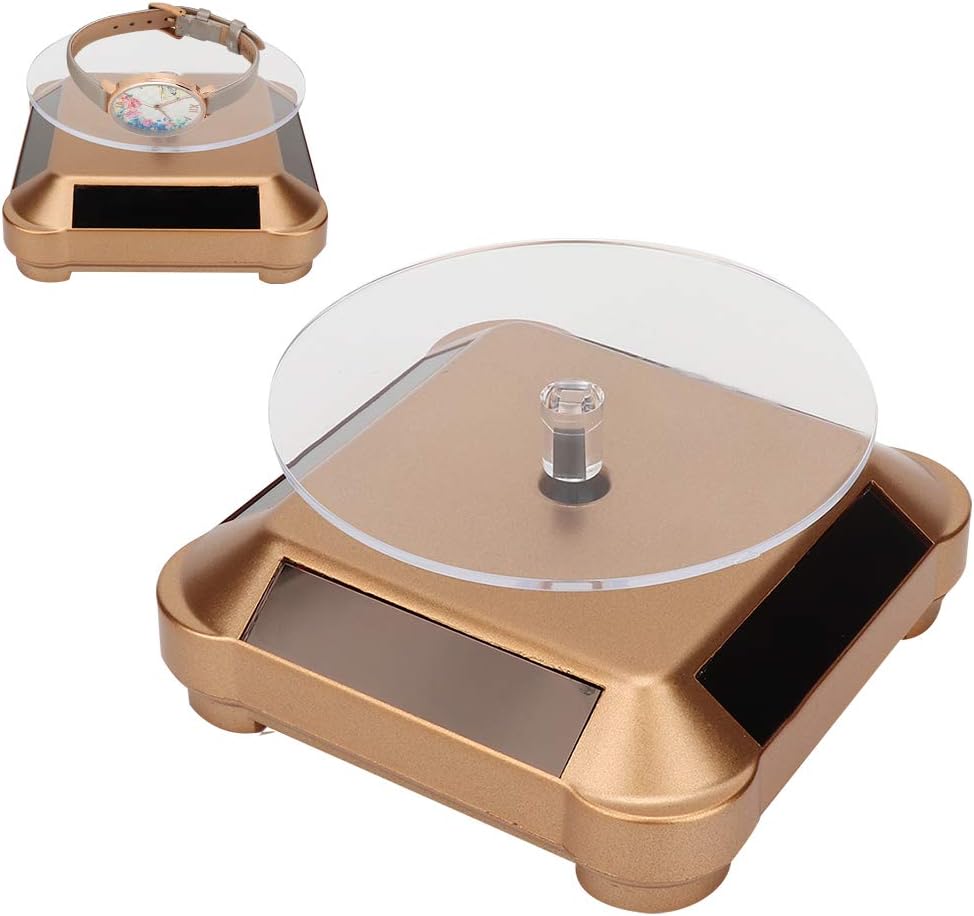 Changor Rotating Jewelry Display Stand, EcoFriendly MultiPurpose Rack for Watches and Cosmetics, 360° Solar Powered, Silver Color (Gold)