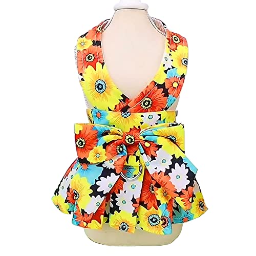 Hotumn Dog Dress With Bow Knot Floral Dog Harness Dress With Leash Ring And Leash Beach Dog Clothes Walking Dog Tutu Dress Celebrate Holiday For Small Dogs Girl Cat (Orange, Small) #TOP16