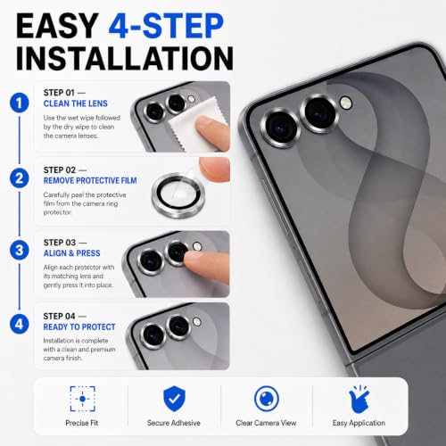 Image of FIRST MART Camera Lens Protector for Samsung Galaxy Z Flip 8 | Black AR+AF Camera Rings with Auto-Align Frame, 9H Tempered Glass, Scratch Resistant, Case-Friendly | Pack of 1