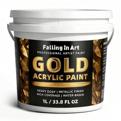 Falling in Art Gold Metallic Acrylic Paint, 33.8 Oz Heavy Body Gold Leaf Paint, Non-Toxic Art Paints...
