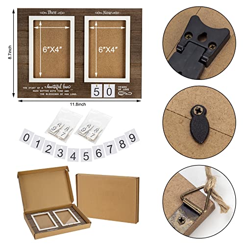 Then & Now Anniversary Picture Frame, 1-99 Years Wedding Gift Ideas - Anniversary Wood Photo Frame, Engagement Bridal Shower Gifts With Sentimental Quote - Holds 2 4X6 Inches Photos (Then & Now) #TOP2