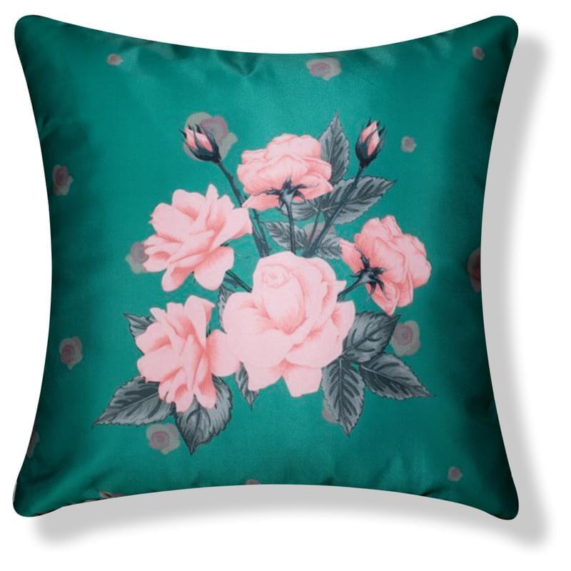 Image of Decorative Satin Sofa Cushion Covers Set of 5, 16 x 16 Inches, Multicolor Floral Printed Pillow Covers for Living Room, Bedroom, Couch & Sofa, Soft Glossy Fabric, Zipper Closure