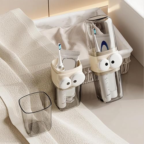 Image of Leawall Travel Toothbrush Holder Bathroom Organizer with Cute Eye Design - Unbreakable, Stackable, Dustproof Water Cups for Kids & Adults - Modern Vanity Accessory