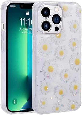 Zore Apple ile uyumlu iPhone 13 Pro Max Kılıf Simli Desenli Kamera Korumalı Parlak Zore Popy Kapak Papatya