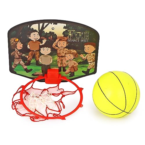 Image of Asian Portable Plastic Basketball with Hoop for Kids Multicolor (Foji Theme)