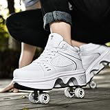 JY&WIN Rollschuhe,Fashiums Automatic Walking-Schuhe mit 7-Farben-LED-Licht Invisible Rollschuhe 2-in-1-Rollschuhe mit Abnehmbarer Riemenscheibe Skating Double Row Deform Wheel Deformation,EU38