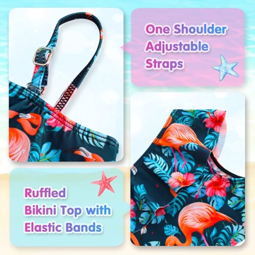 Image of Girls Tankini Swimsuit Two Piece Bathing Suit Colorful Toddler Kids Ruffle Swimwear Adjustable Strap Summer Beach