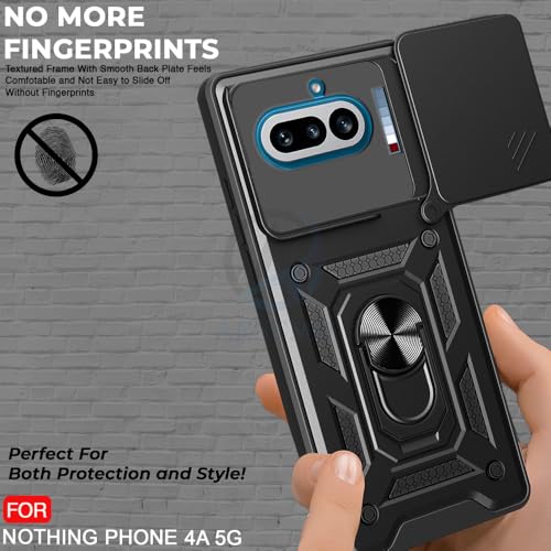 Image of AESTMO Tough Armor Nothing Phone 4A 5G Bumper Back Case Cover | Ring Holder & Sliding Camera Shield Cover | 360 Degree Protection Back Case Cover for Nothing Phone 4A 5G (Black)