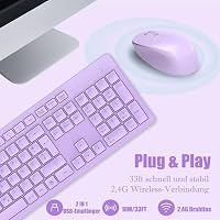 LeadsaiL K786 Tastatur Maus Set Kabellose, Tastatur und Maus, QWERTZ Deutsches Layout Funktastatur mit Maus, Flüsterleiser Tastenanschlag, 2.4 GHz mit 2-in-1 USB Nano Empfänger für PC/Laptop (Lila) – Ansicht 2