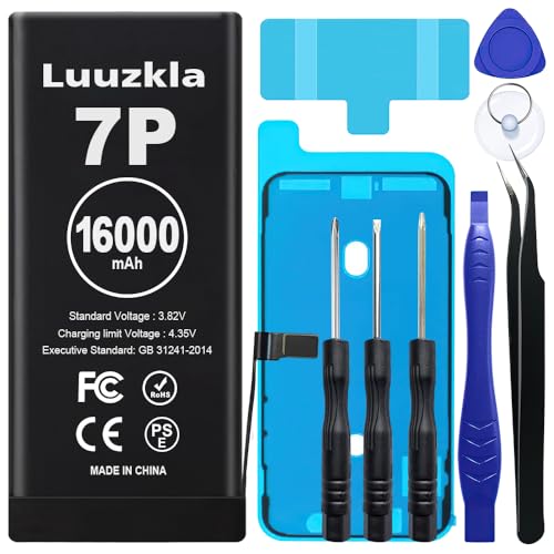 Luuzkla 16000mAh (New Upgrade) Battery Compatible with iPhone 7 Plus Super Capacity Battery Replacement Compatible with iPhone 7 Plus with Full Tool Kits-0 Cycle High Capacity-24 Months Service