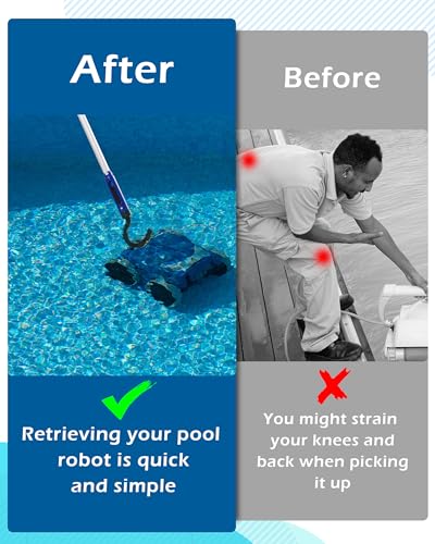 Image of Pool Robot Retrieval Hook - 49.21 Inch Adjustable Stainless Aluminum Pole, Heavy-Duty Detachable Hook for Pool Robot Vacuum Robotic Pool Cleaner Including Cordless /Above Ground /Underwater Cleaners