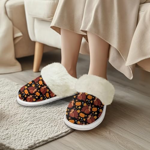 Howilath Thanksgiving Slippers for Women Men Cute Fuzzy Slippers Closed Toe Warm Plush Bedroom Shoes for Holiday Daily Wear3