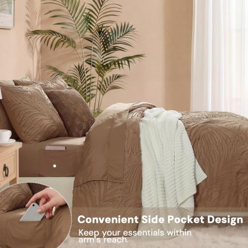 Image of Geniospin Full Size Comforter Sets - 7 Pieces Brown Bed in a Bag Full Bedding Sets, Tufted Bed Set with Comforter, Sheets, Pillowcases & Shams for All Season