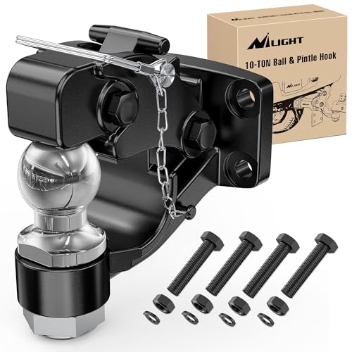 Image of Nilight Pintle Hook Trailer Hitches Receiver Hook Combination 2-5 /16 inch Hitch Ball with Mounting Kit, 14000LBS Black Bolt On Adjustable Powder-Coated