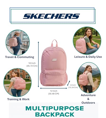 Skechers 365 Essential Travel Backpack for Women & Men, College Backpack, Laptop Bag, Multipurpose Back Pack & Book Bag (Lotus & White)3