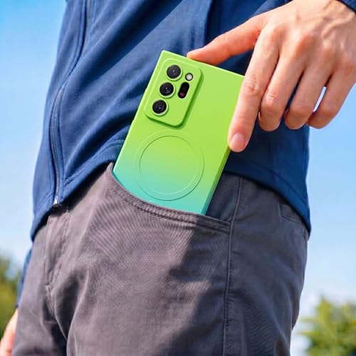 Image of amazon basics Gradient Mag-Safe Case for Samsung Galaxy Note 20 Ultra | Soft Silicone Shockproof Cover with Camera Protection | Slim Lightweight Design | Smooth Touch & Durable - Green & Blue