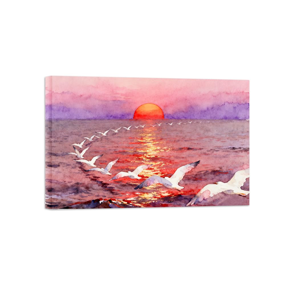 OZPWBVY Ocean Birds Landscape Canvas Prints Ready to Hang 70x105cm Wrapped Canvas