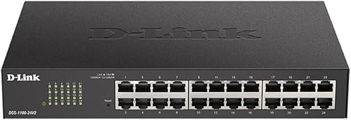 D-Link Conmutador Ethernet, 24 puertos Gigabit Easy Smart Managed Network Internet Desktop o Rack Mount (DGS-1100-24V2), negro