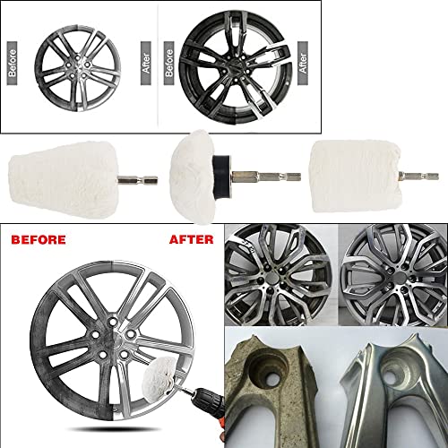 Scottchen Aluminum Polishing Wheel For Drill Chrome Rim Manifold Polishing Kit 3" X 1/4" Hex Shank Cone/Mushroom/Column - 3Pcs #TOP6