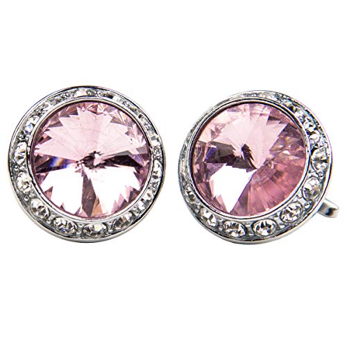 Vittorio Vico Round Colored Crystal Diamond Set Cufflinks by Classy Cufflinks (Gold Plated Stainless Steel, Pink)