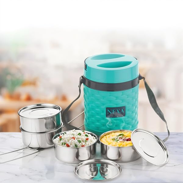 Image of Double Wall Insulated Tiffin with Handle | Stackable Hot Food Container