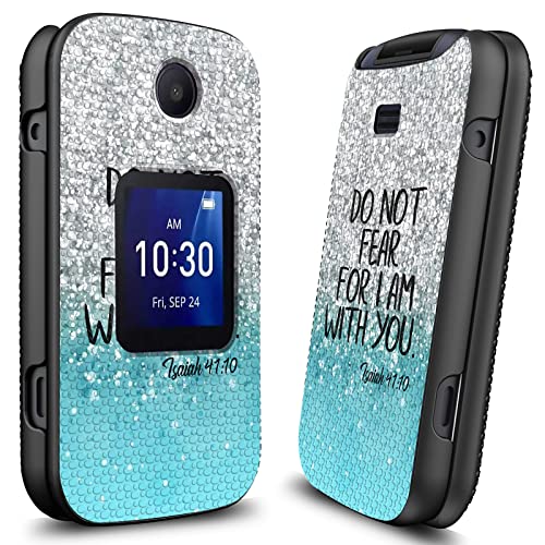Case for Alcatel Go Flip 4 / TCL Flip Pro / TCL Flip Phone Case with Tempered Glass Screen Protector, Anti-Slip Kickstand Shockproof PC Stylish Cover for TCL Flip Pro, Do Not Fear for I Am with You