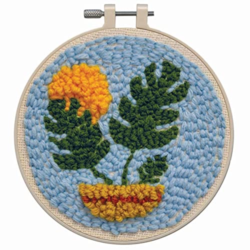 Design Works Crafts Inc. Plant Punch Needle Kit, Blue,Golden,Green,Ivory