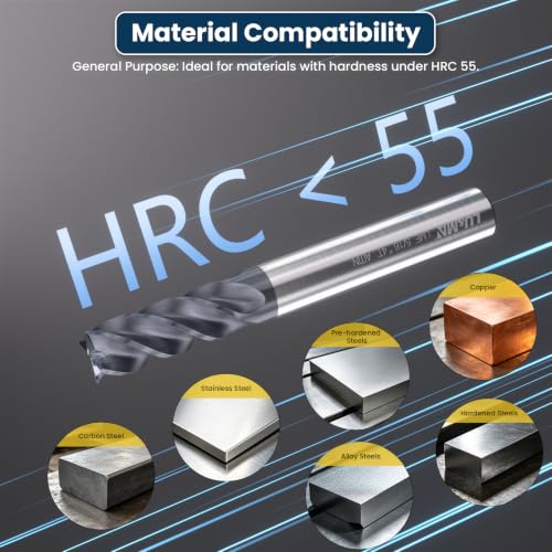 Image of Carbide Square End Mill - 4 Flute - 5 /16 inch-4T (5 Piece, 5 /16 inch) - for Milling Alloy Steels, Hardened Steel, Metal & More - Mill Bits Sets for DIYers & Professionals by LU&MN
