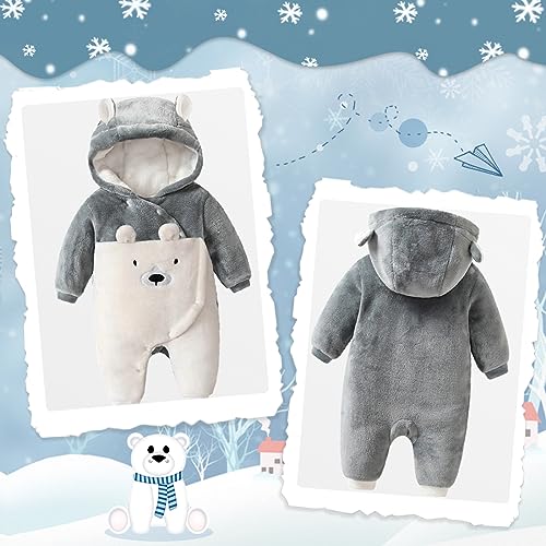 Image of Fairy Baby Newborn Baby Snowsuit Bear Suit Romper Winter Warm Coat Infant Fleece Footie Jumpsuit for Girls Boys 0-18M