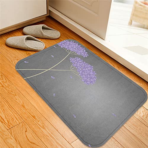 ESVET Tapis de Bain Absorbant Antidérapant,Allium Flower Floral Design avec Swirl Lines Falling Leaves Inspiré de l'automne Lavande Bleu,Antidérapant à Poils Longs en Absorbant Tapis Salle 40*60CM