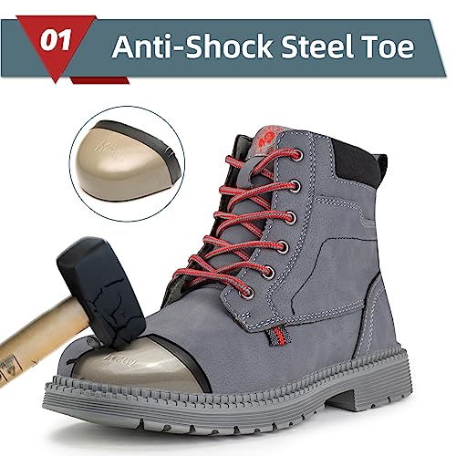 Image of ANGRYRAM Winter Steel Toe Work Boots for Men Fleece Lined Winter Safety Boots Men's Slip Resistant Safety Construction Shoes Indestructible Industrial Boots