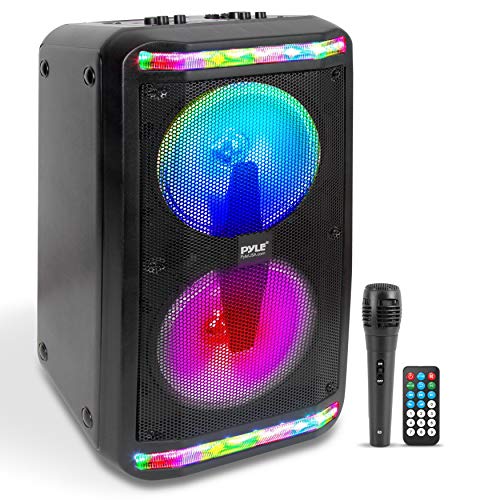 Portable Bluetooth PA Speaker System - 600W Rechargeable Outdoor Bluetooth Speaker Portable PA System w/Recorder, Microphone in, Party Lights, USB SD Card Reader, AUX, Radio, Remote - Pyle PPHP288B