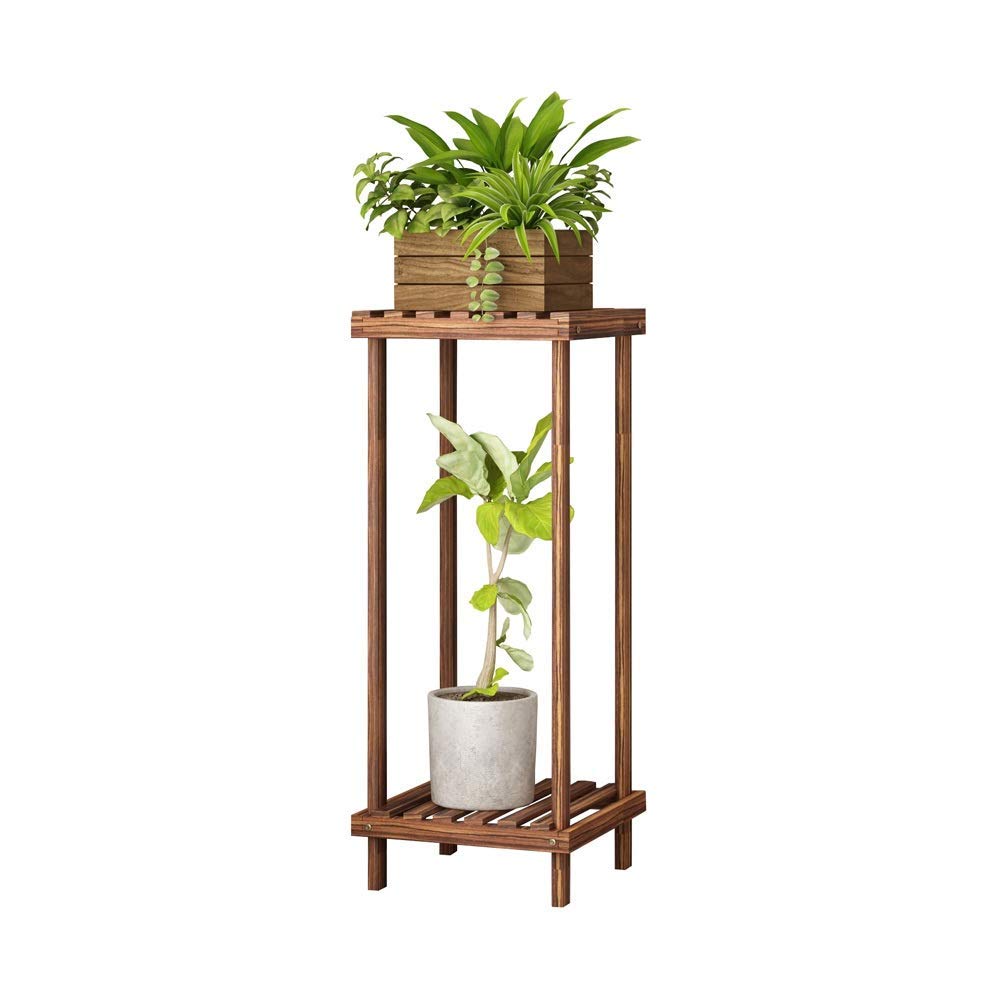 YUANCHUTOP 2-Tier Wooden Plant Stand - Elegant Indoor/Outdoor Flower Display Rack, Brown, 60cm/90cm, Free-Standing, Ideal for Home & Garden Décor, Stylish Plant Shelf