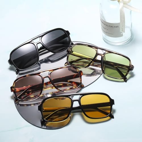 IKANOO 4 Pieces Retro 70s Square Aviator Sunglasses for Women Men Oversized Vintage Sun Glasses Trendy Aviator Shades 7