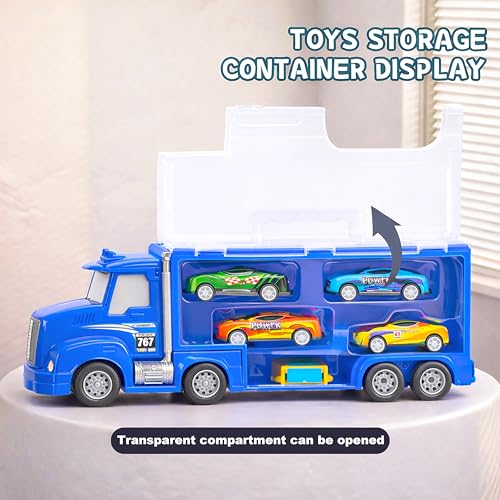 Image of VGRASSP Push and Go Carrier Truck Toy for Kids with 4 Mini Cars and Launch Button - Interactive Transport Vehicle Toy with Built-in Car Storage - Color As Per Stock