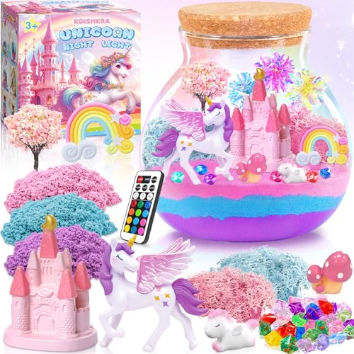 KDISHKRA Regalos de Unicornio para Niñas, DIY Unicornio Luz Nocturna Infantil con Control Remoto, Kit de Terrario de Unicornio, Kit de Arte y Manualidades para Niñas de 3 4 5 6 7 8 9 10 11 12 años