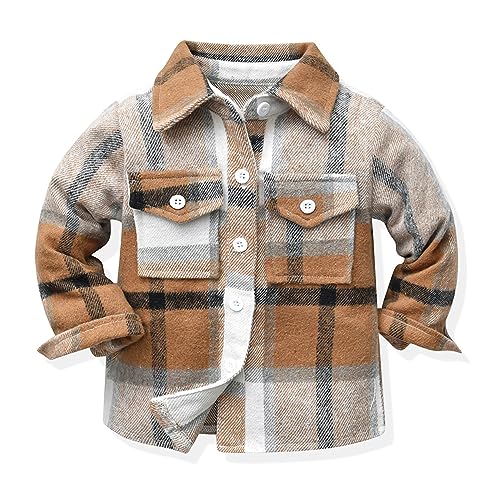 Toddler Boys' Girls' Flannel Plaid Shirt Button Down Long Sleeve Jacket Lapel Shacket Coat Tops Casual Outwear
