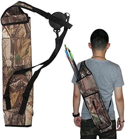 TOPARCHERY Archery Back Canvas Arrow Quiver Arrow Holder Shoulder Hanged Target Shooting Quiver for Arrows with Front Pockets