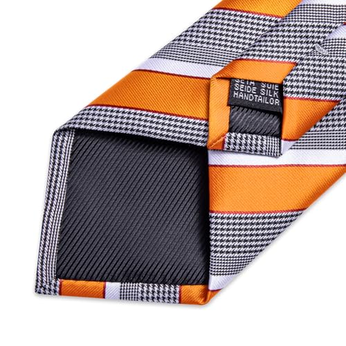 Image of DiBanGu Mens Striped Tie Silk Woven Necktie and Pocket Square Cufflinks Tie Clip Set Wedding Business Formal Gift Tie for Men
