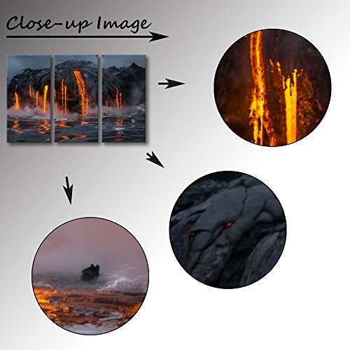 Klvos - 3 Piece Canvas Wall Art Twilight Flow Sea View Of Kilauea Volcano In Big Island Hawaii United States Modern Home Decor Stretched And Framed Ready To Hang - 16"X32"X3 Panels (1 Hawaii Volcano) #TOP4