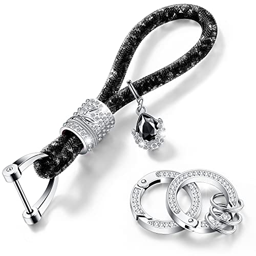 Crystal Bling Car Keychain For Women Glitter Rhinestone Keychain Ring Strap Key Fob Fashionable Glitter Key Fob Keychain Accessories Car Key Chains Car Key Decorations Diy Crafts (Black,1 Piece) #TOP3