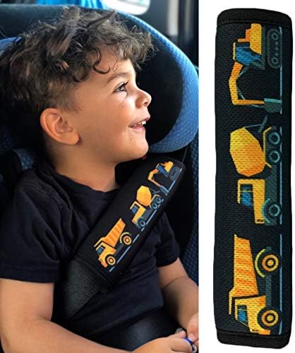 HECKBO 2X Kids Car Seat Belt Pads Seat Belt Protectors - Construction Cars - Seat Belt Pads for Kids and Babies- Ideal for Any Seat Belt Car Booster Seat Kids Bicycle