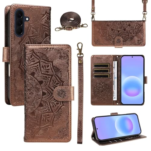 FERLAN Funda Cartera para Vivo Y21/Y21S/Y33S, Funda Libro de Cuero con Tarjetero, Cremallera, Correa Bandolera, Magnético, Soporte, Carcasa Antigolpes Elegante para Mujer,Marrón