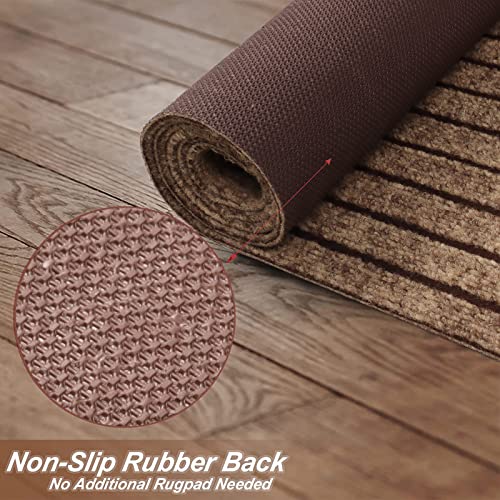 2' X 6' Runner Rugs With Rubber Backing, Indoor Outdoor Utility Carpet Runner Rugs, Stripe Brown, Can Be Used As Aisle For The Rv And Boat, Laundry Room And Balcony #TOP2