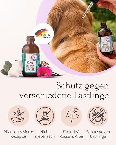 FAVLY – ZecOFF Zeckenschutz 50ml für Hunde ab 2kg – Spot-On gegen Zecken, Flöhe & Mücken – pflanzlich basiertes Zeckenmittel mit Saltidin, Neemöl, Eukalyptus, Geraniol – Zeckenabwehr ohne Nervengift