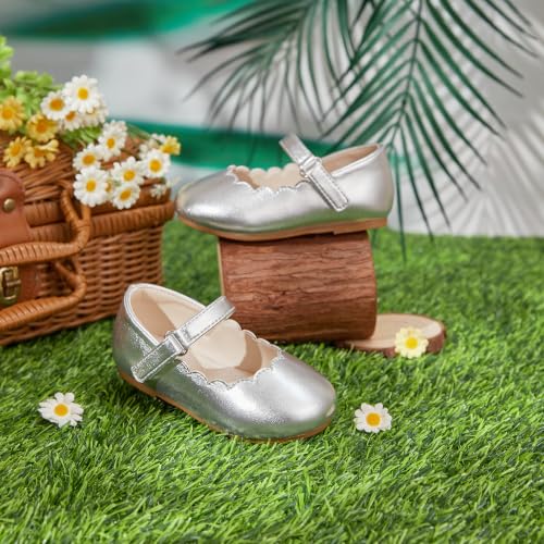 Image of PHIRAMIN Toddler Flower Girl Glitter Dress Shoes Little Girl Ballet Flats Bow Wedding Party