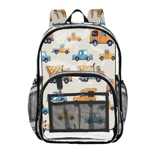 Clear Backpack for School Blue Yellow Car Truck Pattern Transparent Bookbag for Girls See Through PVC Boy Backpacks